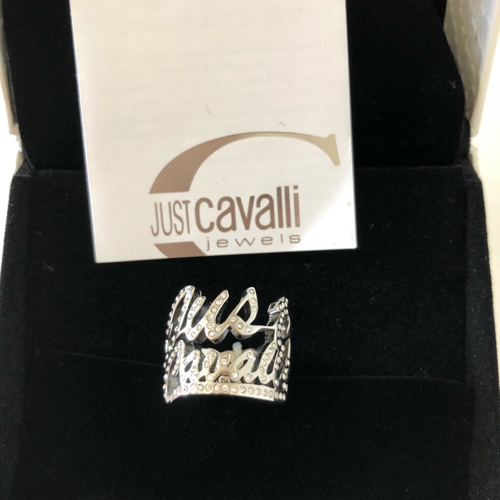 NWT! Just Cavalli Silver Crystal Ring